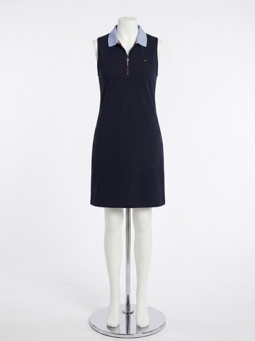 Tommy Hilfiger Navy Sleeveless Polo Zip Dress with Light Blue Collar Size XL